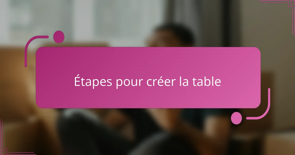 Étapes pour créer la table